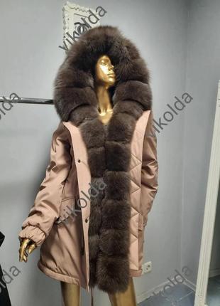Женская зимняя куртка парка с меховым капюшоном с 44 по 582 фото