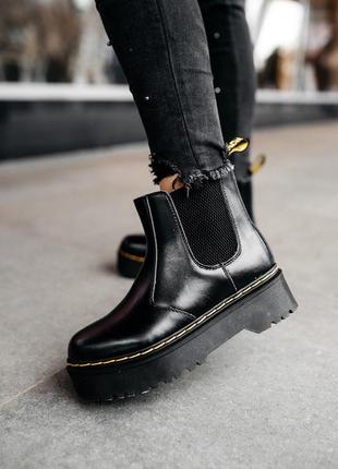 🌺dr martens chelsea black🌺жіночі зимові чорні чоботи/черевики мартінс челсиа зима хутро