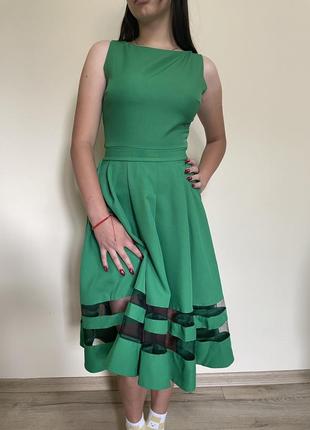 Платье зеленое, платье миди