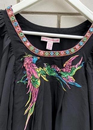 Шикарное платье с птицами и обемными рукавами. из 100% шелка3 фото
