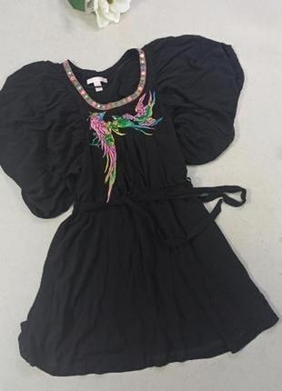 Шикарное платье с птицами и обемными рукавами. из 100% шелка6 фото