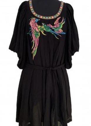 Шикарное платье с птицами и обемными рукавами. из 100% шелка5 фото