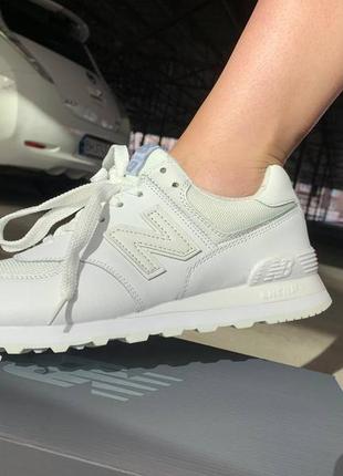 Кросівки new balance 574 white белые женские кроссовки нью беланс 574 кожанные демисезонные