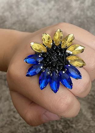 Патріотична жовто-блакитна брошка «соняшник» 5см.