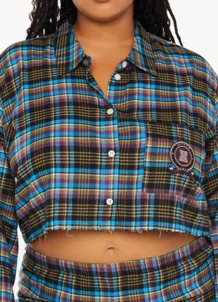 Праздничная пижамная рубашка teed up tartan pj crop shirt от бренда rihanna1 фото