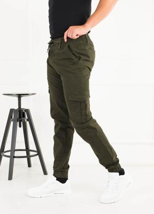 Мужские брюки штаны с карманами карго цвета хаки спортивные повседневные