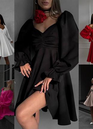 Платье короткое свободное с рукавом осеннее белое черное коричневое красное розовое базовое качественное9 фото