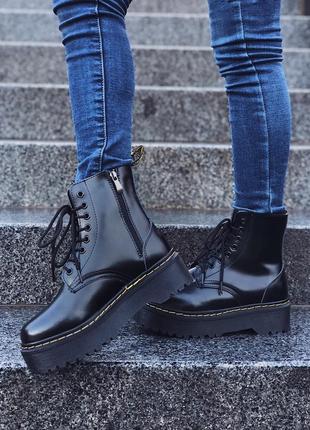 Женские/жіночі зимние ботинки мартинс🌹dr martens jadon black🌹чёрные с мехом платформа мех.10 фото