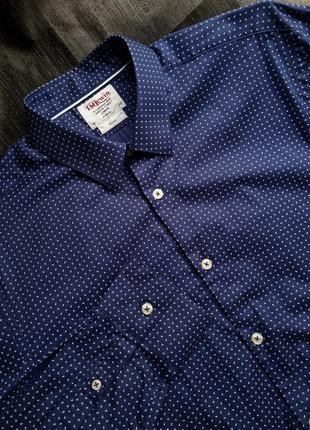 Брендовая красивая топовая базовая синяя мужская хлопковая рубашка в белый мелкий горошек l tm lewin