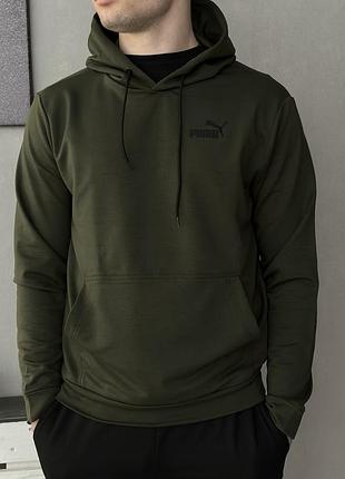 Мужская зелёная хаки толстовка худи puma с капюшоном зелений хакі чоловічий худі puma пума