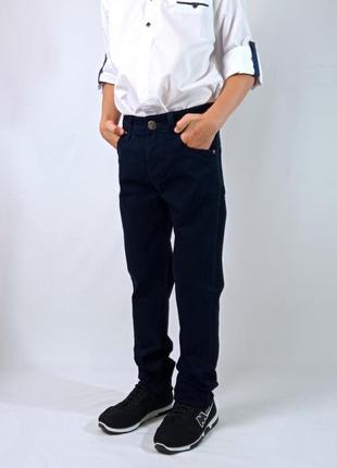 Штаны в школу для подростка мальчика темно синего цвета коттоновые2 фото
