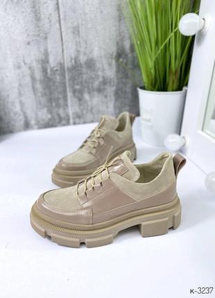 Натуральные кожаные и замшевые туфли - лоферы - оксфорды цвета мокко на шнуровке4 фото