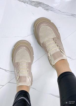 Натуральные кожаные и замшевые туфли - лоферы - оксфорды цвета мокко на шнуровке8 фото