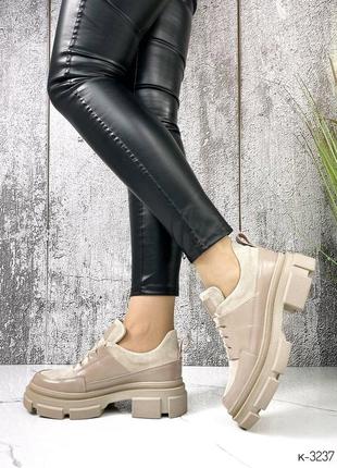 Натуральные кожаные и замшевые туфли - лоферы - оксфорды цвета мокко на шнуровке6 фото