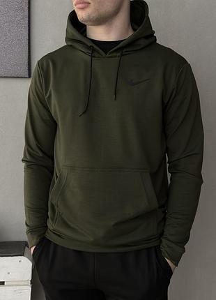 Мужская зелёная хаки толстовка nike с капюшоном зелений чоловічий худі хакі nike худі