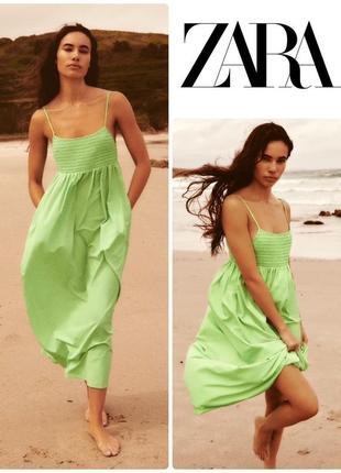 Ярусна поплінова сукня середньої довжини zara