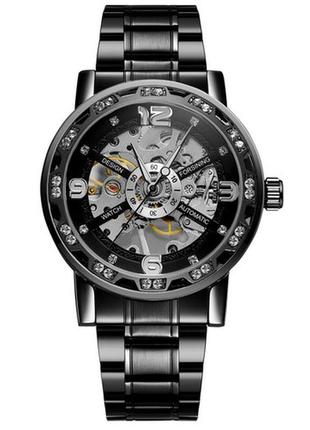 Класичний механічний чоловічий наручний годинник forsining 8099 black-gold-black1 фото