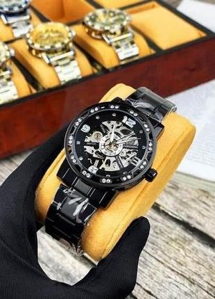 Классические механические мужские наручные часы forsining s1201 black-silver4 фото
