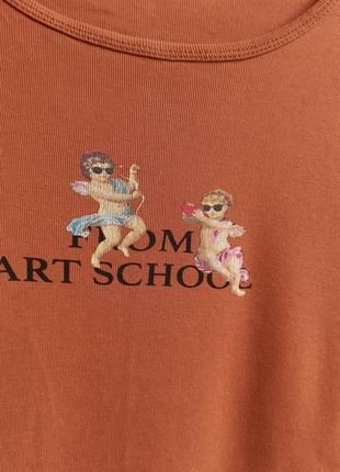 🦋 •~ яркий топ с ангелами art school °~•  🦋 хлопок ангел ангел ангел оранжевый горчичный футболка кофта длинный рукав гольф размер xs s2 фото