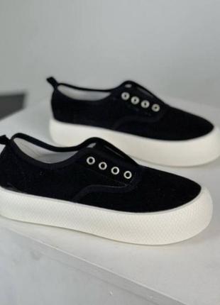 Кроссовки кеды женские черные, обувной текстиль