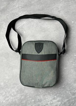 Стильна чоловіча барсетка сумка через плече якісна з вишитим логотипом ferrari феррарі