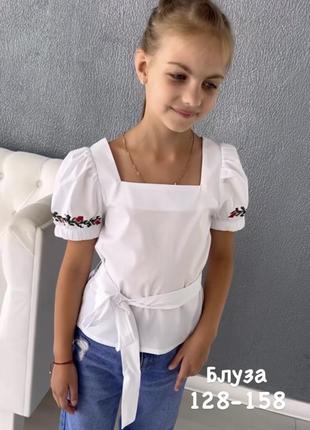 Легкая хлопковая рубашка блузка с принтов вышивки  128-158см хлопок