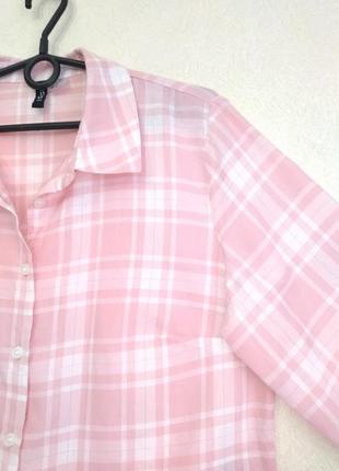 100% бавовна рожева сорочка в карту бавовняна укорочена сорочка4 фото