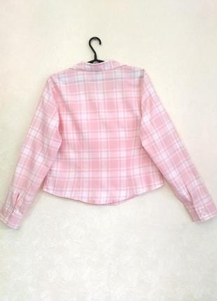 100% хлопок розовая рубашка в клетку хлопковая укороченная рубашка6 фото