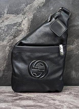Кожаная сумка мессенджер в стиле gucci