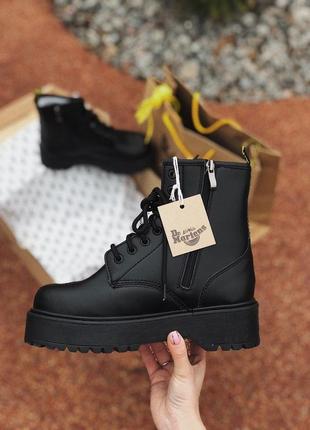 Dr martens black fur женские ботинки зима, полностью чёрные с мехом мартинсы мех.