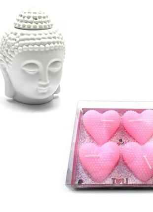 Комплект аромалампа будда и свечи сердечки 26351-к