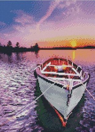 Картина бриллиантовая strateg лодка на фоне заката 30х40 см kb024 3 уровень сложн 30 цветов1 фото