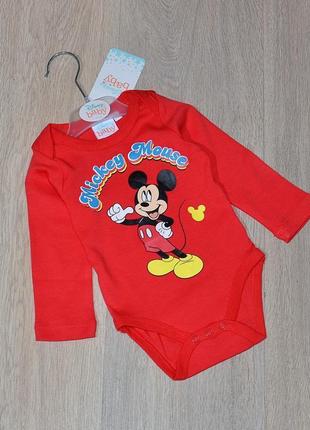 Боди disney baby 0-3 мес. микки маус mickey mouse бодик классный красивый крутой длинный рукав яркий с длинным рукавом бодики
