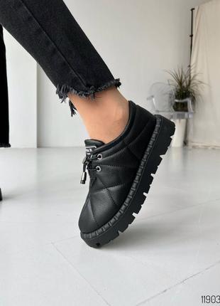 Черные кожаные стеганные туфли оксфорды на шнурках шнуровке толстой подошве