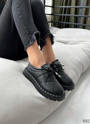 Черные кожаные стеганные туфли оксфорды на шнурках шнуровке толстой подошве6 фото