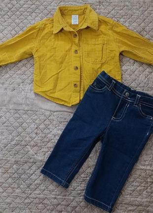 Рубашка вельветовая+ джинсы)образ мальчишечный 6-9 месяцев 74 см