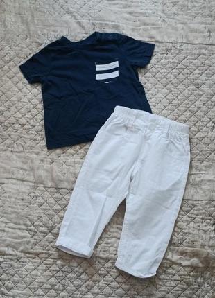 Образ( футболка мальчишка и штаны белые) 74 размер