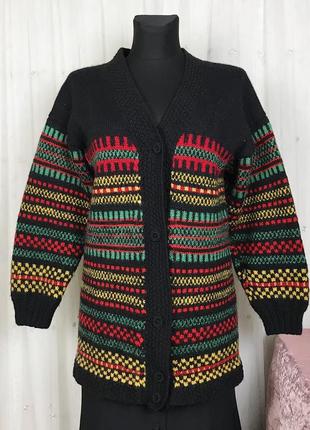 Винтажный тёплый шерстяной кардиган свитер в орнамент ручной роботы handmade винтаж ретро