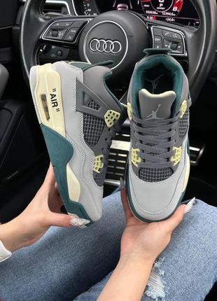 Женские кроссовки nike air jordan 4 x off-white grey green beige