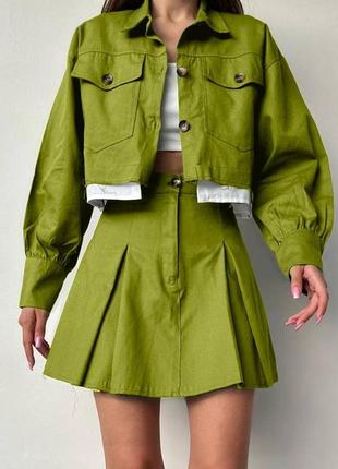 Костюм женский модный, комплект двойная юбка и жакет молодежный стильный пиджаком 690528 фото