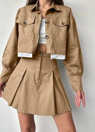Костюм женский модный, комплект двойная юбка и жакет молодежный стильный пиджаком 690526 фото