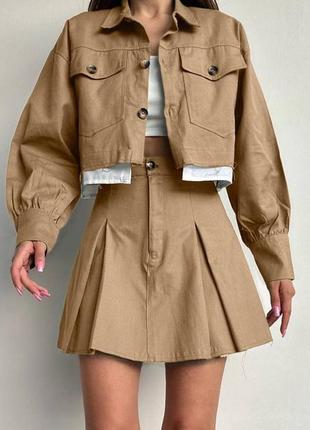 Костюм женский модный, комплект двойная юбка и жакет молодежный стильный пиджаком 690525 фото