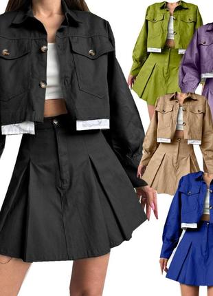 Костюм женский модный, комплект двойная юбка и жакет молодежный стильный пиджаком 690523 фото
