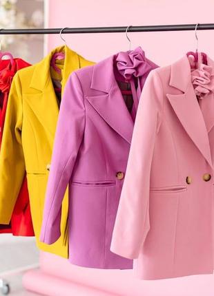 Пиджак детский подростковый, двубортный, школьный, нарядный, для девочки, сиреневый, розовый красный4 фото