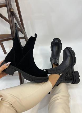 Эксклюзивные ботинки из итальянской кожи и замши женские