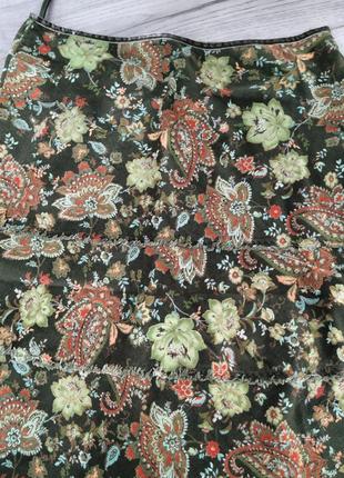 Длинная вельветовая юбка макси в цветочный принт2 фото