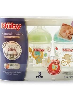 Nuby natural touch набор бутылочка для кормления 3шт и соска пустышка1 фото