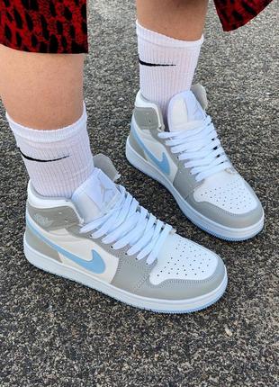 Кроссовки nike air jordan 1 retro high grey blue2 фото