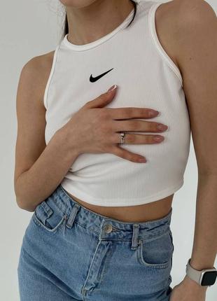 Топ найк nike в рубчик укорочена майка трикотажний стильний алкоголічка чорний білий бежевий