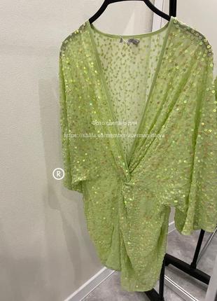 Платье-кимоно мини с перекрученной отделкой спереди и пайетками asos6 фото